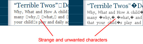 Unwanted Webpage Characters