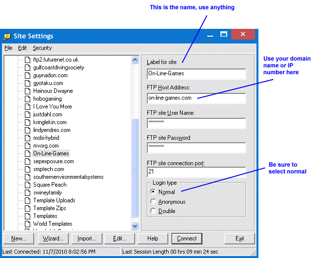 FTP Uploading Software Settings