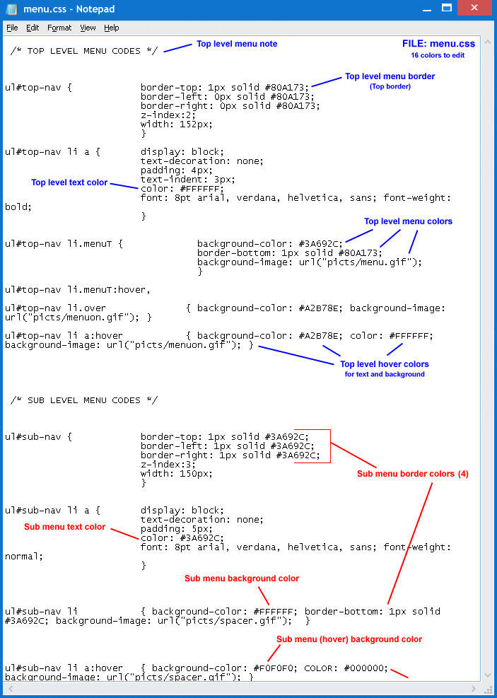 Edit Drop Menu Colors