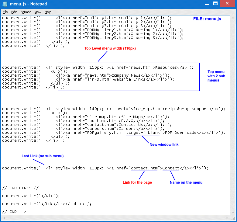 Editing Horizontal Drop Menus