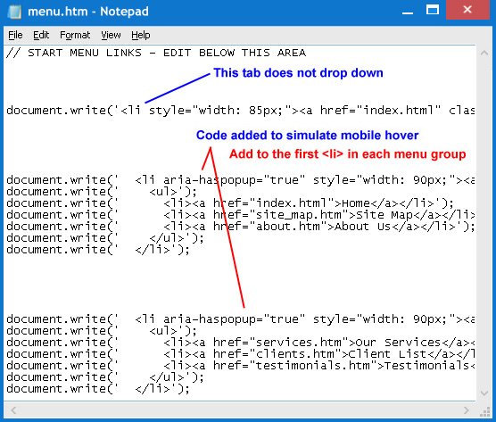 Simulate Mobile Hovering Drop Down Menu Fix 2