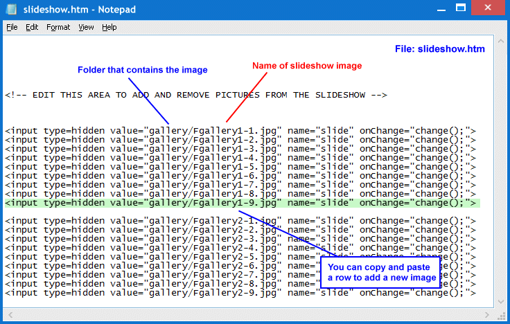 Visual Slideshow Images List