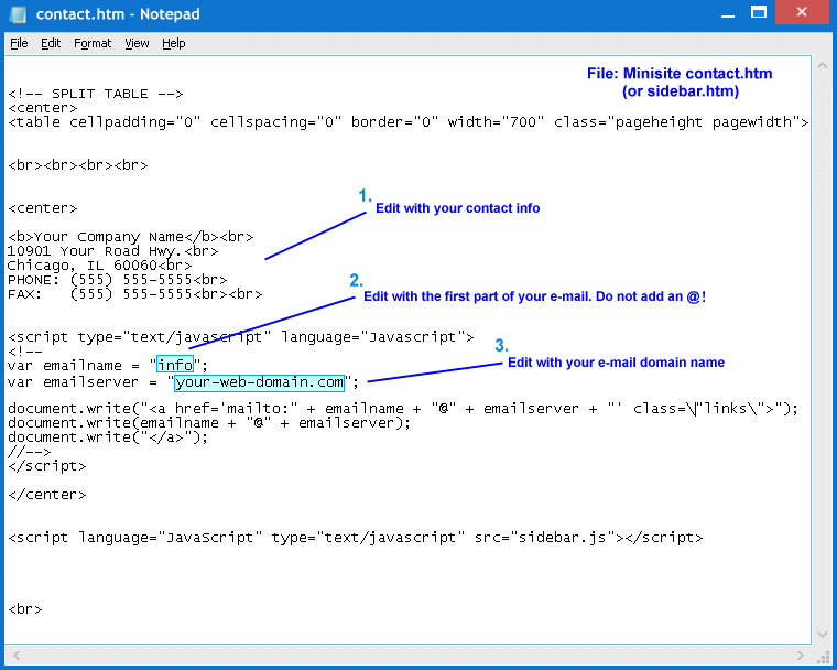 Javascript Minisite Contact