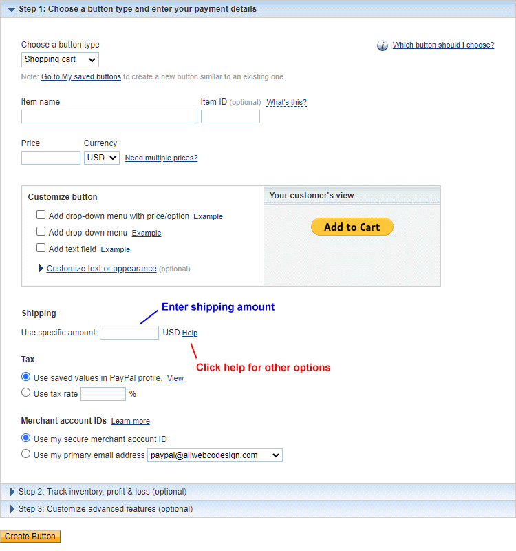 Paypal Form Type #2 Shipping