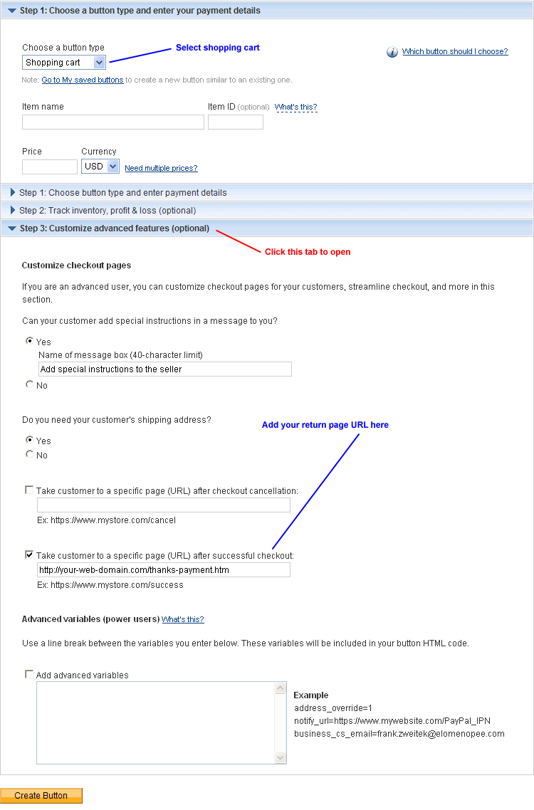 Paypal Form Setup