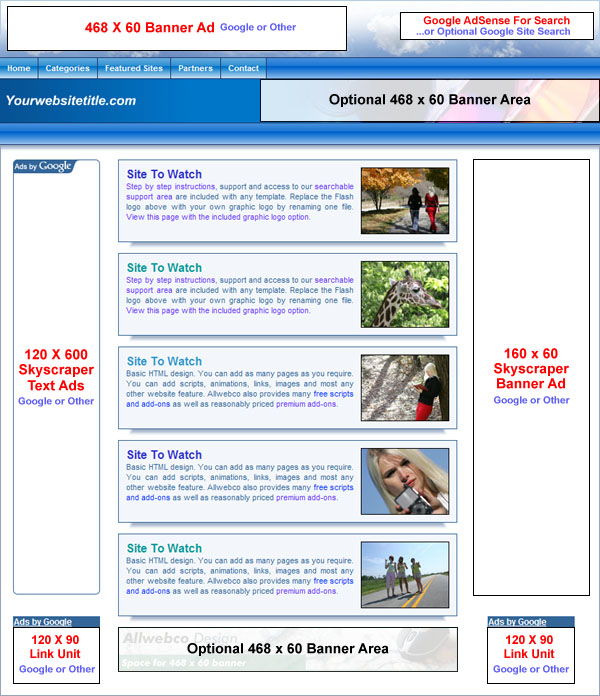 Allwebco AdSense Portal Template Advertisement Layout