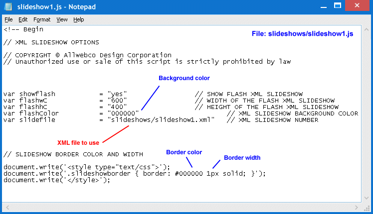 Slideshow XML Options
